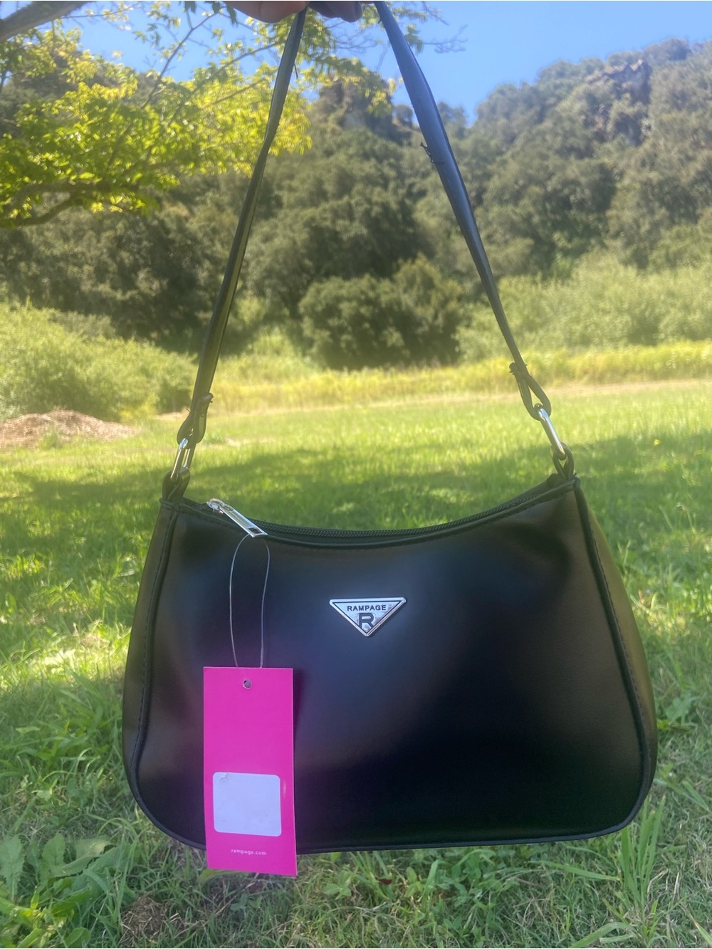 Rampage Black Shoulder Bag with Silver Triangle Emblem